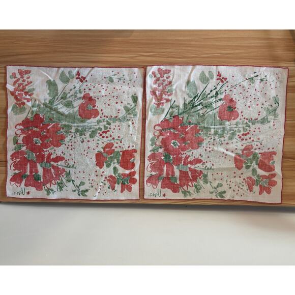 Vintage 1960s Vera Neumann Signed Linen Dish Towels Poppies - Picture 2 of 5
